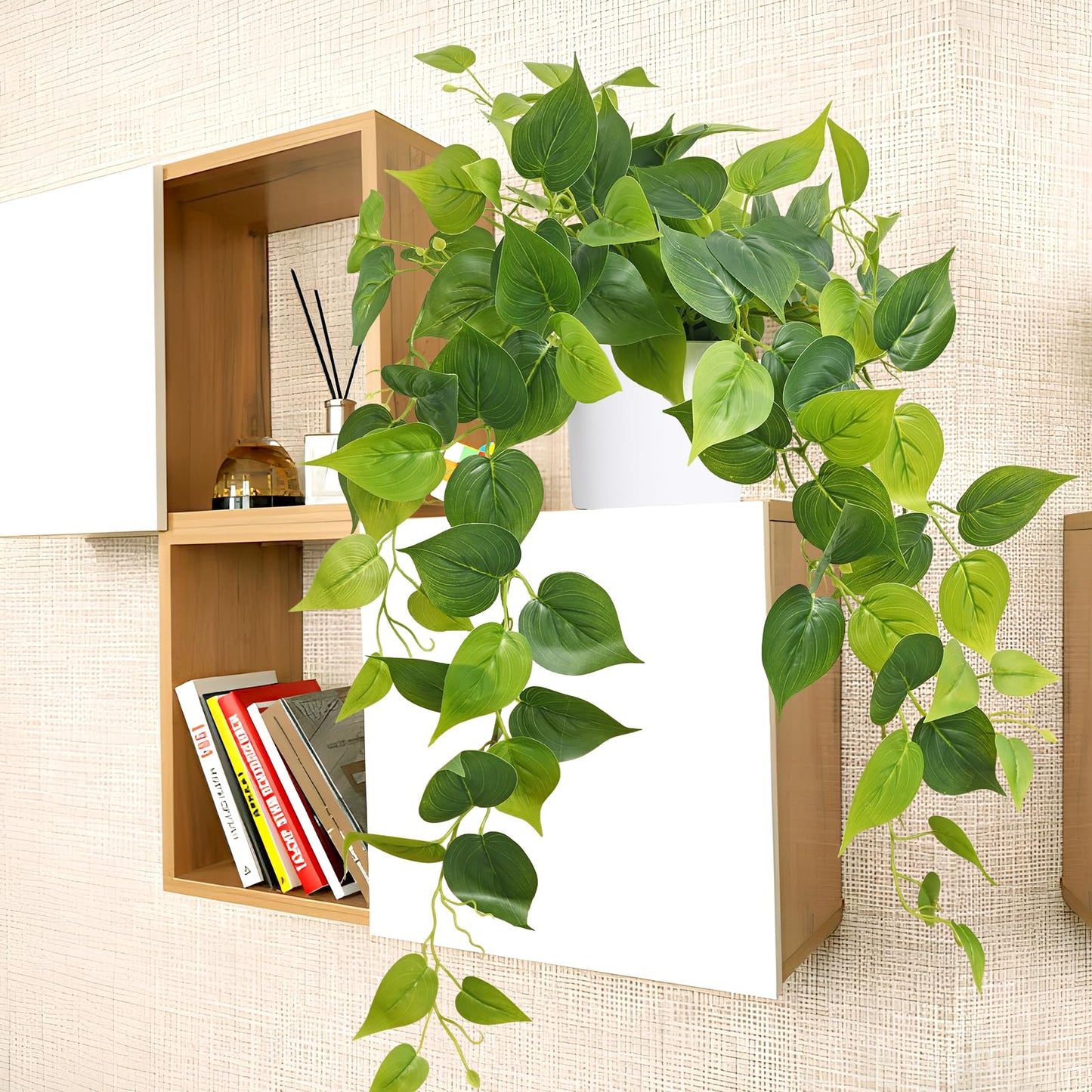 Waipfaru Artificial Plants Indoor, 2Pcs 34" Realistic Fake Pothos Hanging Plants Silk Vines Ivy Potted, Fake Pothos for Living Room Office Bedroom Bathroom Kitchen Shelves Indoor Home Decor