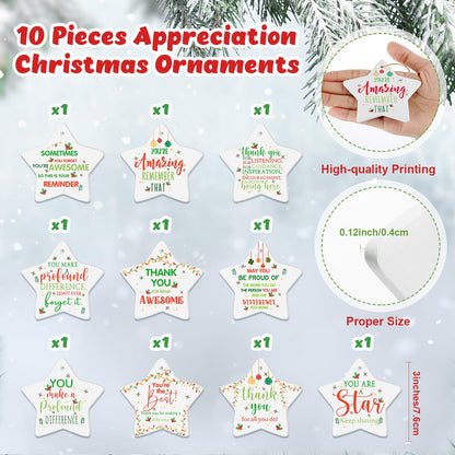 Tioncy 10 Pcs Christmas Thank You Ornament Gifts for Coworkers Employee Appreciation Gifts Thank You for Being Awesome Star Hanging Plaque for Teacher Friend Office Xmas Tree Decoration (Ceramic)
