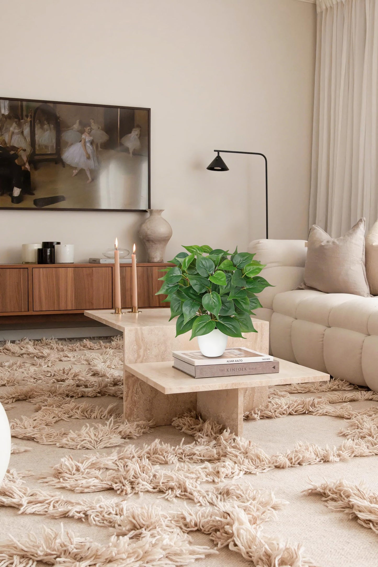 Artificial Pothos Plants in White Pot - 15.7" Fake Philodendron Plant Indoor Silk Faux Pothos Plants Faux Greenery Potted Small Artificial Potted Plant for Office Desk Shelf Bathroom Home Decor