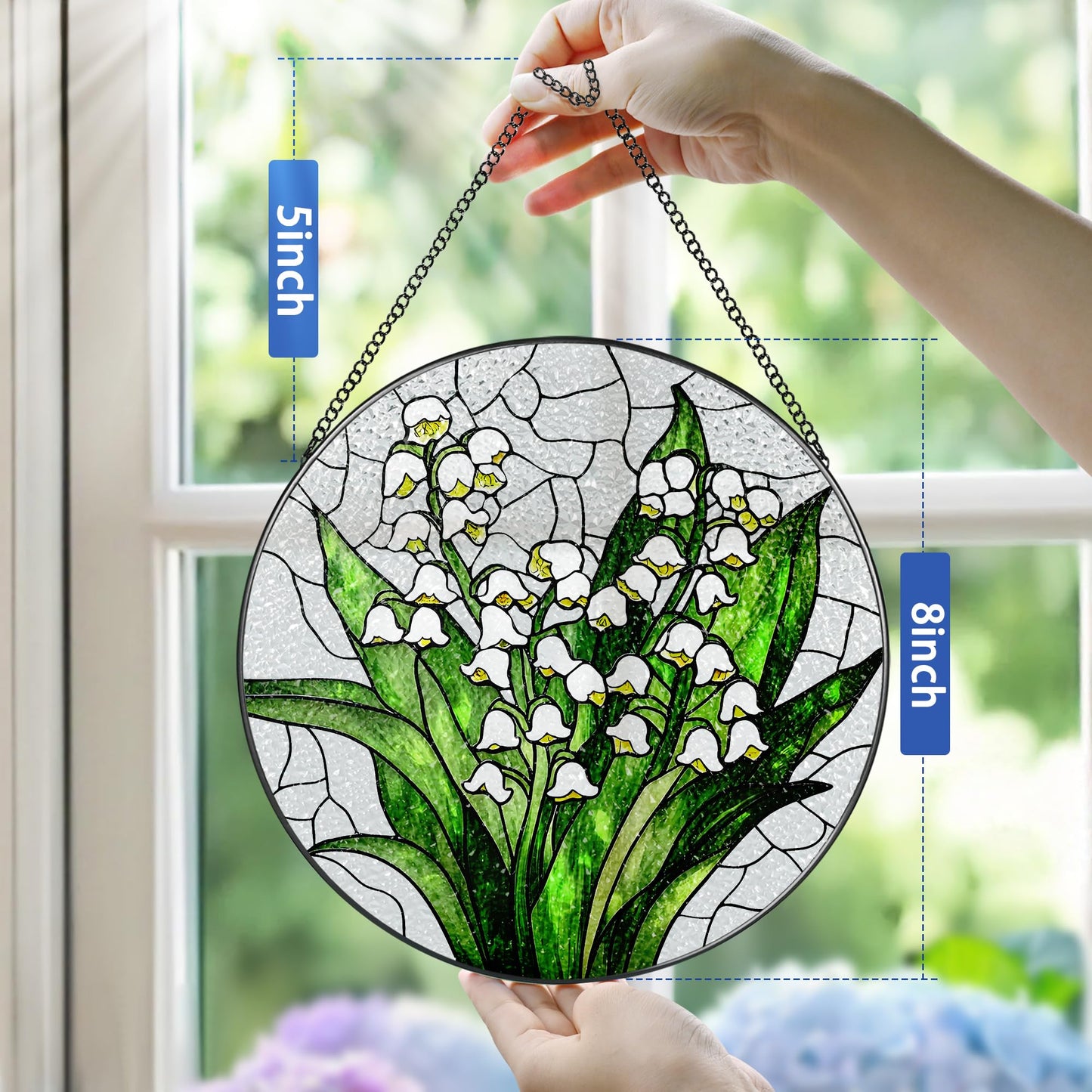 Lily of The Valley Flower Stained Glass Suncatcher, Stained Glass Window Hanging, 8 Inch Green Plants Suncatcher Decor, Gifts for Mother's Day, Mom Gift, Grandma Gift, Gifts Idea