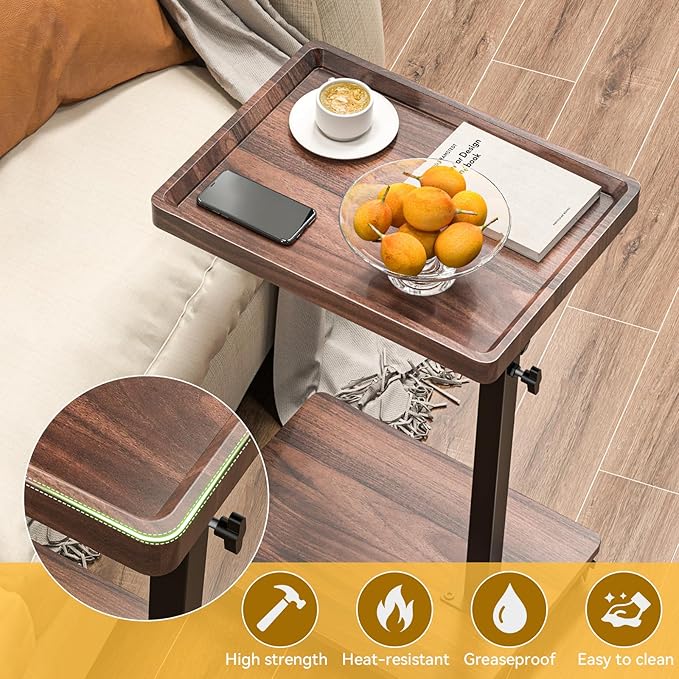 C Table End Table Adjustable Height, 360°Swivel TV Tray Table