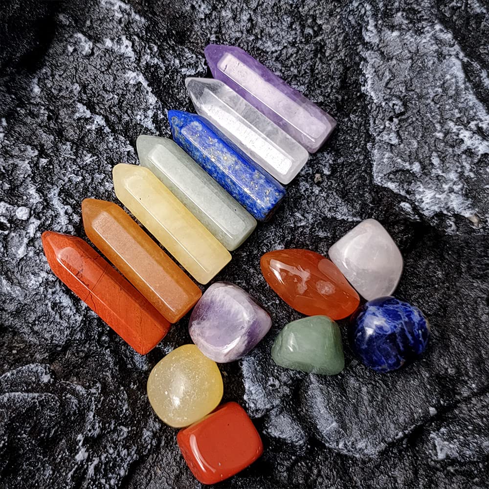 Chakra Crystal Stones Healing Kit, Healing Crystal Wands Crystals Points Reiki, 7 Chakra Set Tumbled Stones Reiki Chakra Meditation Therapy