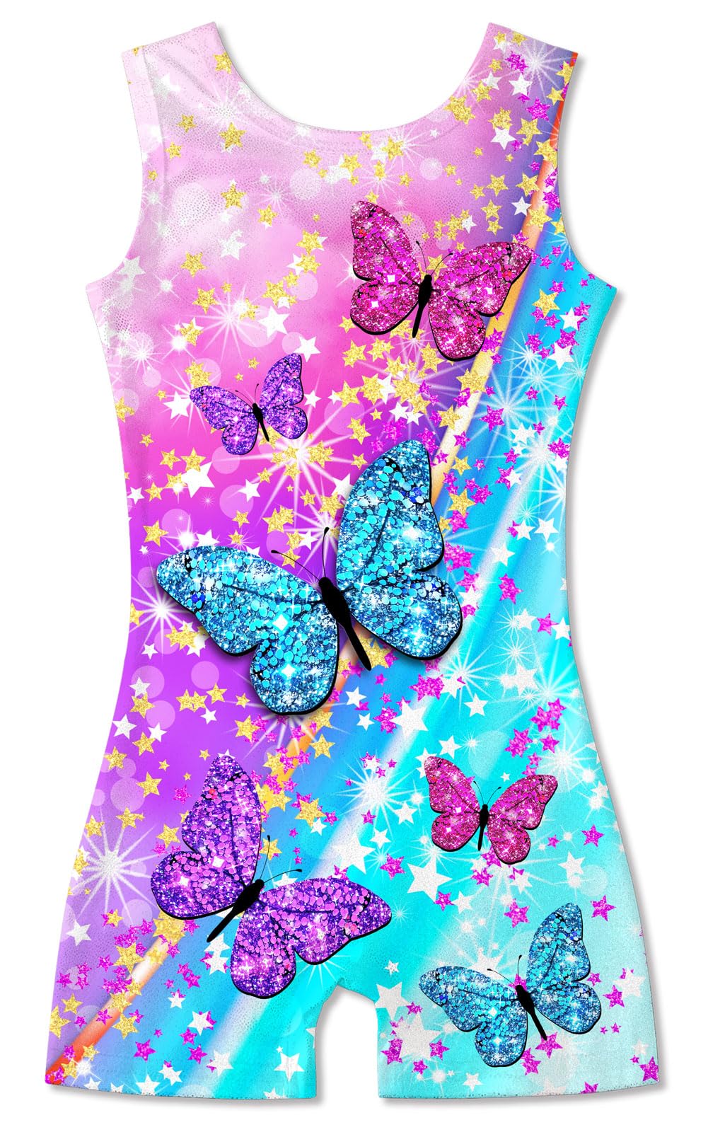TUONROAD Leotards Girls Gymnastic Diamond Printed Dance Outfit Kids Colorful Butterflies Biketard Stars Clothes Adorable Comfortable Tank Tutu for Dress up 5-6 Years
