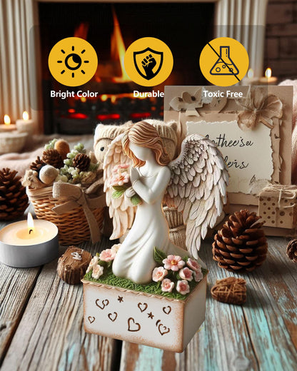GoGnome Angelic Embrace - Resin Angel Figurine with Bouquet and Heart Accents Decorative Base - A Gift to Express Unwavering Love, Remembrance, Sympathy, Comfort Healing for Women Girls (Angel)