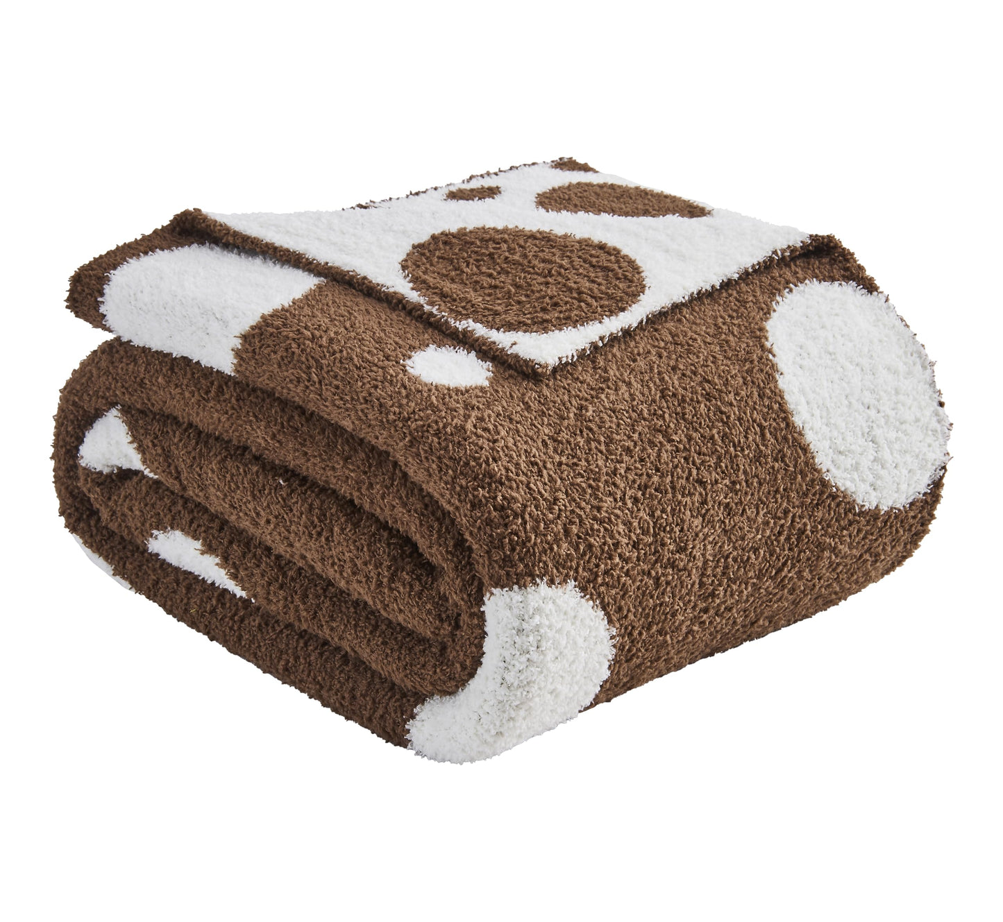 Douceur Polka Dot Throw Blanket for Couch Sofa Bed, Reversible Cozy Fluffy Super Soft Bedroom Blanket, Plush Brown Throw Blanket, 60×80 inches