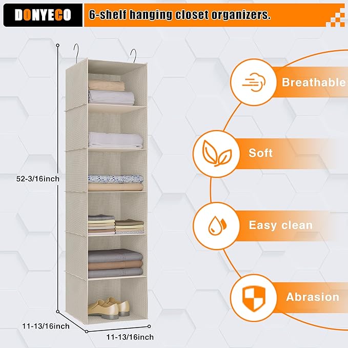 Hanging Closet Organizer, Easy Mount Foldable 6-Shelf Hanging Closet Wardrobe
