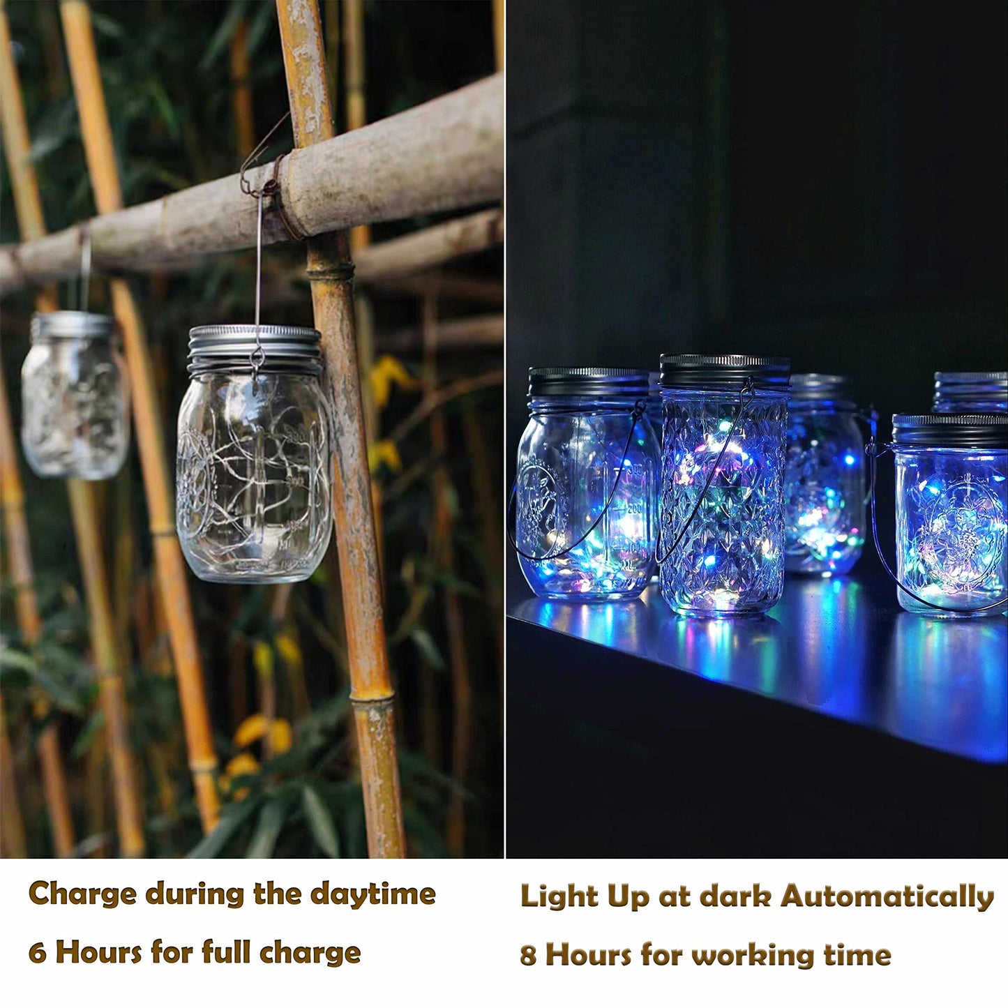 Decorman Solar Mason Jar Lid Lights, 6 Pack 10 LED Waterproof String Fairy Star Firefly Jar Lids Lights for Patio Garden Yard Lawn Party Wedding Christmas Decoration(Jars & Hangers Not Included)