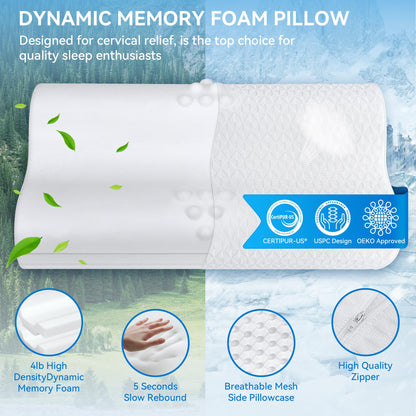 Cervical Neck Pillow for Pain Relief- Queen Size Cooling Pillow for Sleeping, Memory Foam Pillows for Neck Shoulder, Ergonomic Adjustable Contour Bed Pillow for Side, Stomach & Back Sleepers