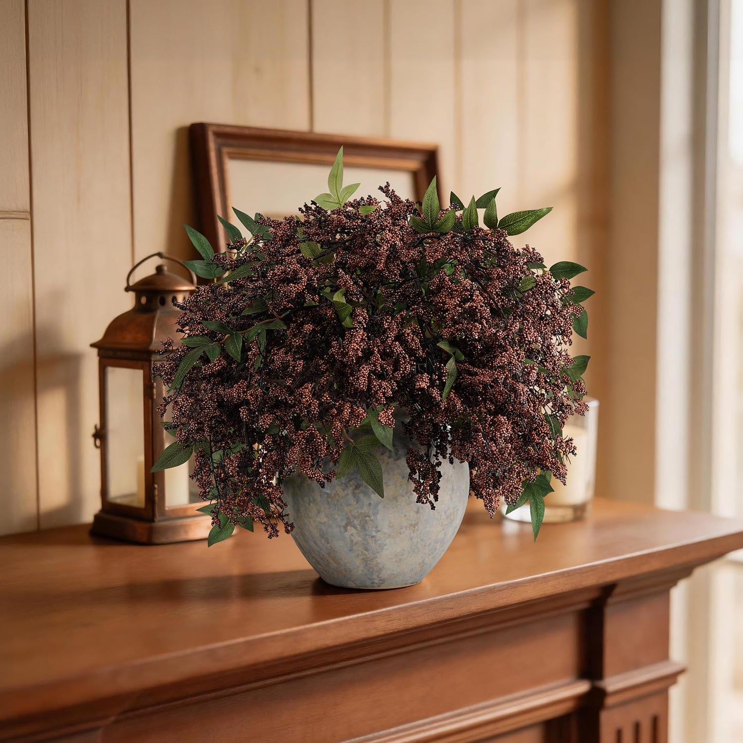Miaikoe 3 Pcs Artificial Berry Stem 36" Realistic Flowers Picks Branches Faux Stem Spray DIY for Holiday Seasonal Farmhouse Mantel DIY Home Decorations (Dark Brown)