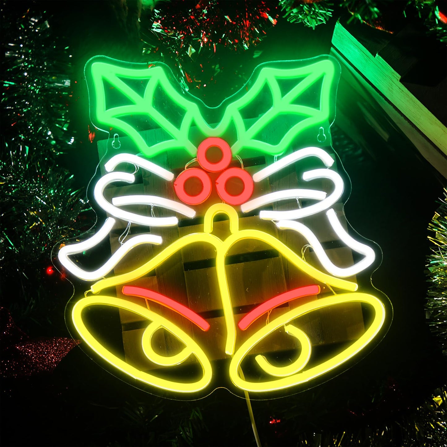 Xuhal Christmas Bell Neon Sign Christmas Neon Lights LED Light up Sign USB Wall Bar Living Room Decor for Xmas Party Home Bedroom Office