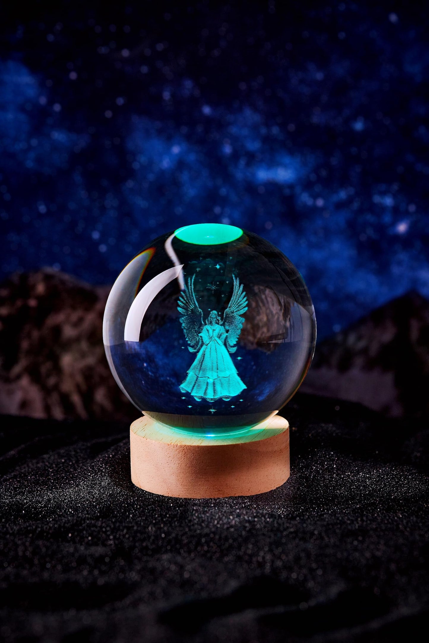 LMLOBEP Large Angel Crystal Ball Night Light with Woodern Base, 3D Crystal Lamp 16 Color Changing with Remote Control, Laser Engraved Glass Ball Lamp, Room Decor (Angel)