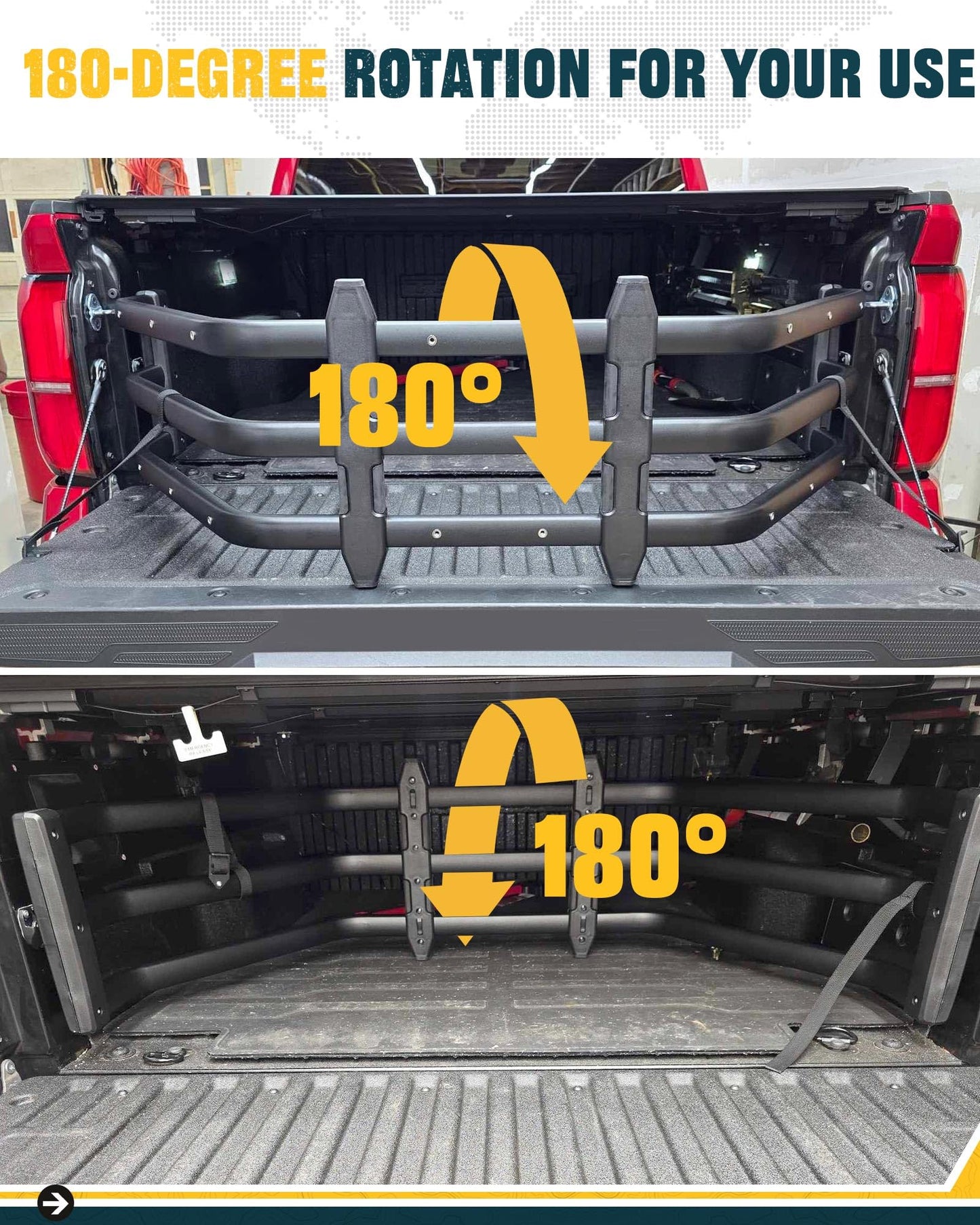 Trumgeta Truck Bed Extender Fit for Ford F-150 2021-2026, Dodge Ram 1500 2019-2026, Toyota Tundra 2007-2026, Tailgate Mount Cargo Extension, Fold-in/Fold-Out Pickup Storage