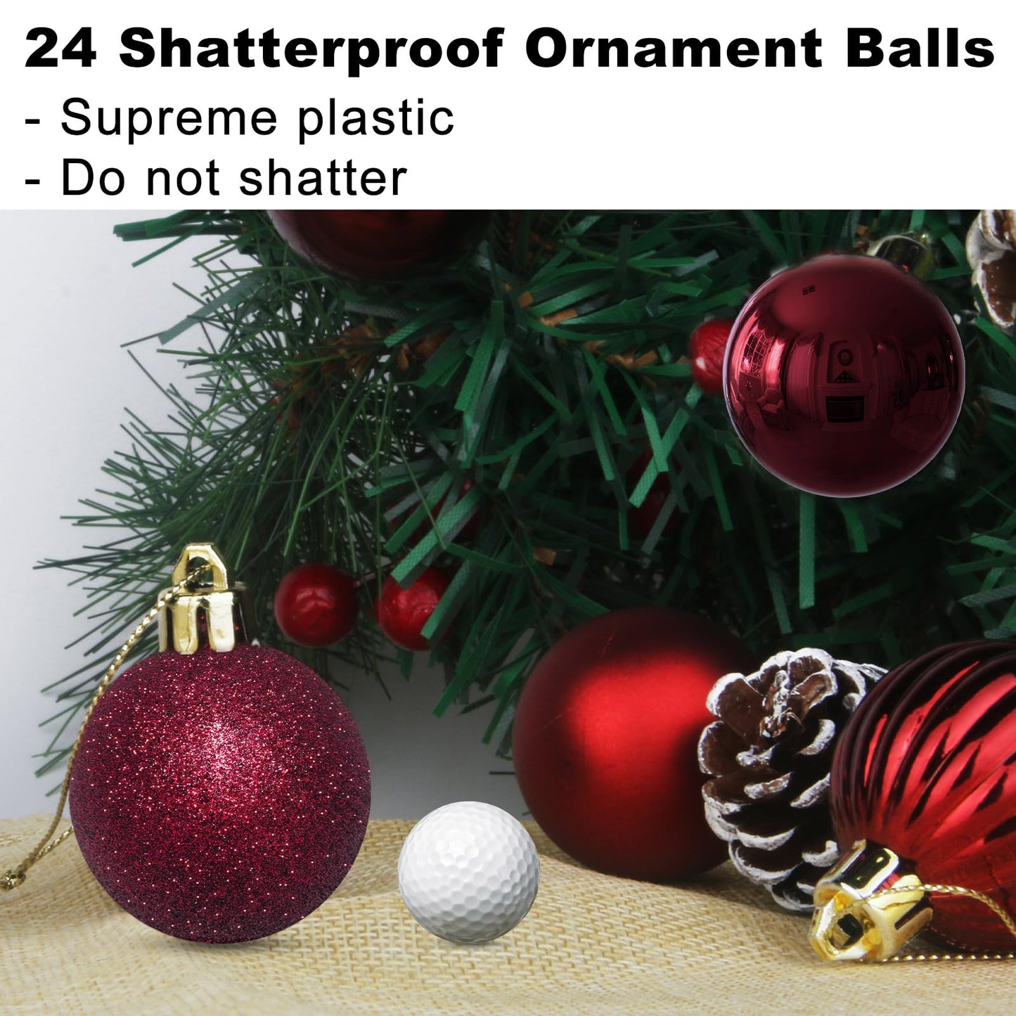 Maroon 3.2" Large Christmas Balls - Christmas Tree Decoration Ornaments Shatterproof Hanging Balls for Birthday Halloween Holiday Wedding Decorations Set of 24pcs