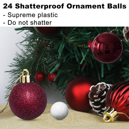 Maroon 3.2" Large Christmas Balls - Christmas Tree Decoration Ornaments Shatterproof Hanging Balls for Birthday Halloween Holiday Wedding Decorations Set of 24pcs