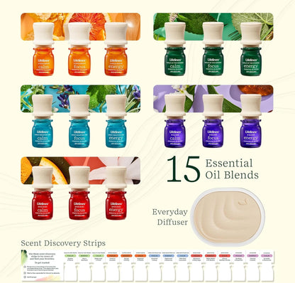 Lifelines Essential Oil Blends Collection Gift Set with Everyday Diffuser, 15-Pack - Blended Essential Oils for Aromatherapy Diffusers - Scented Fragrances for Joy, Calm, Focus & Energy