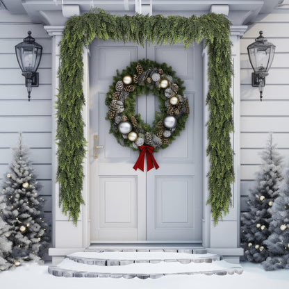 Waydress 1 Pcs 6 Feet Christmas Cedar Garland - Thick & Lush Realistic Artificial Green Faux Cedar Pine Needles Garland for Christmas Winter Home Mantel Fireplace Holiday Party Decor