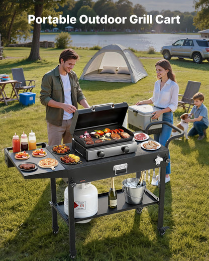 VEVOR Outdoor Grill Cart, 31.0 x 17.0 inch Tabletop Size Grilling Table, Foldable Outdoor Cooking Table with Tissue Holder, Hooks, Wheels, Side Table, BBQ Prep Tables for Picnic, Kitchen, Courtyard