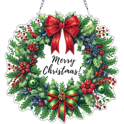 VODAPYC Christmas Wreath Diamond Art Hanging Kit for Adults, DIY Double Sided Special Shaped Diamonds Art Window Pendant Ornament for Home Decor(Christmas Wreath-1)