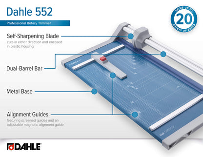 Dahle 552 Professional A3 Self-Sharpening Paper Trimmer, Dual Guide Bar, Automatic Clamp, Safety Protection Cutter, Blue