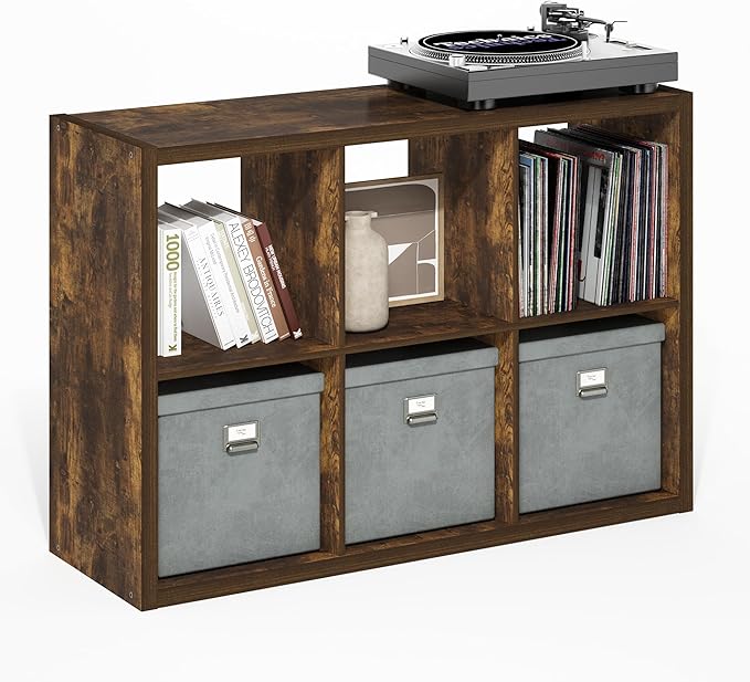 Furinno Cubicle Book Shelf, 6-Cube Bookshelf, Extra Thick Frame Horizontally &