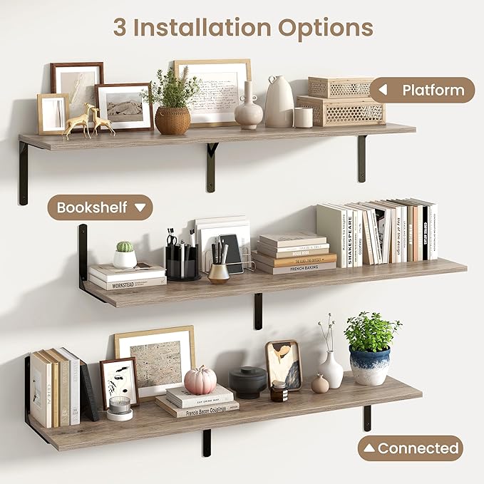 Fun Memories Floating Shelves for Wall, 12 Inch Deep Floating Shelves Set of 2