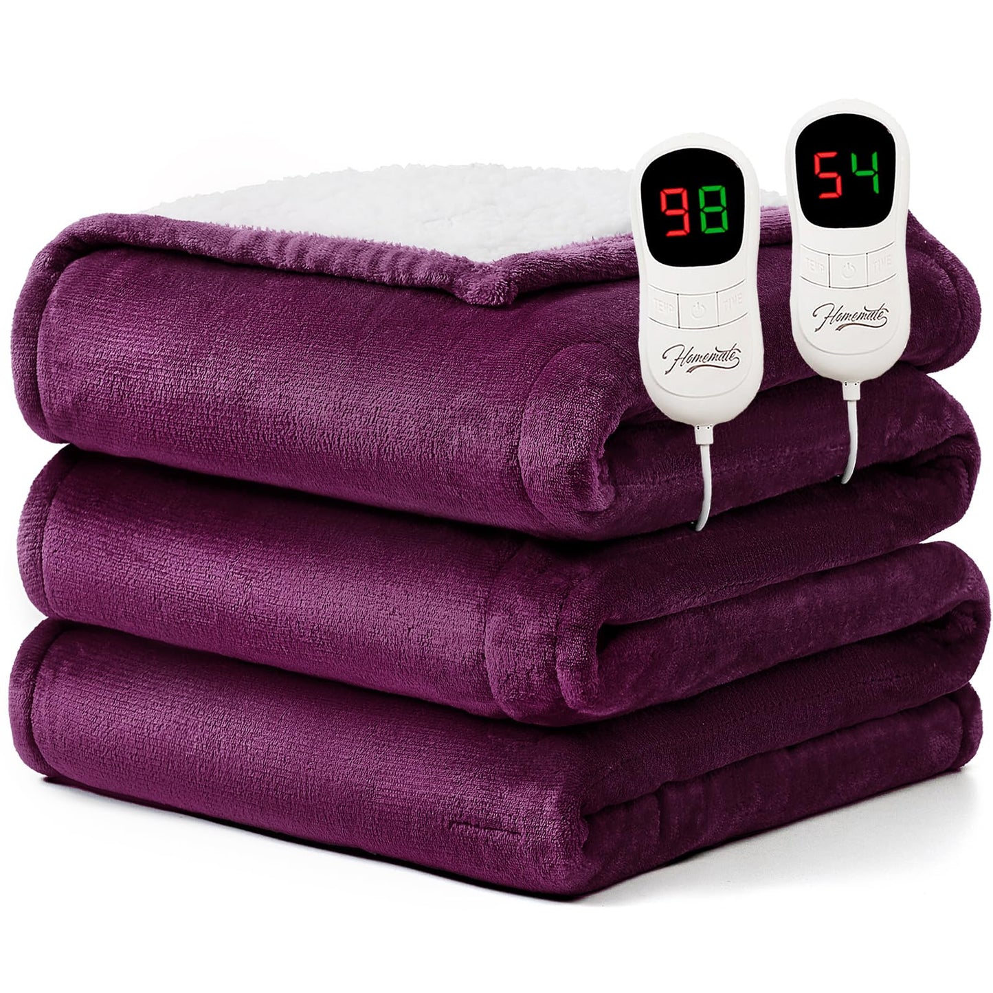Homemate Heated Blanket Electric Throw - 50"x60" Heating Blanket Throw 1/2/4/6/8 Hours Auto-Off 10 Heat Level Over-Heat Protection Flannel Sherpa ETL Certification