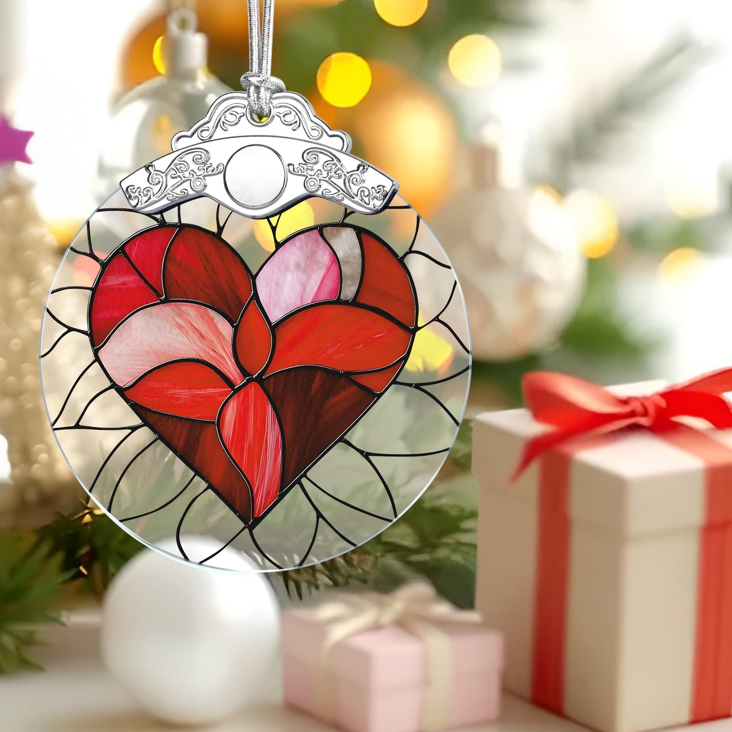 Valentine Heart Stained Glass Ornament, Christmas Ornament – Christmas Tree Decor, Holiday Decor, Stocking Stuffer, Gift Idea, Valentine's Day Gift, Gifts for Girlfriend, Lover, Couple, Wife