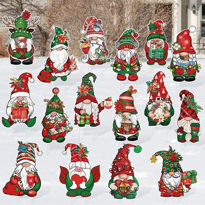 Huwena 16 Pcs Christmas Gnome Yard Signs Christmas Gnome Props Yard Stakes Xmas Gnome Yard Decor Outdoor Lawn Decorations for Home Yard Garden Lawn Patio Walkway Winter Holiday Party Gifts
