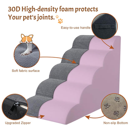 Wide Dog Steps Stairs for Bed 5 Steps 62 cm High for Dogs, Dog Ramp High Density Foam Pet Stairs Washable Cover and Non-Slip Base 40 x 87 x 62 cm