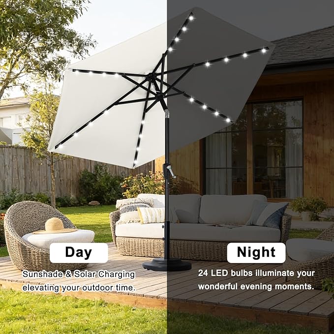 ABCCANOPY Durable Solar Led Patio Umbrellas with 32LED Lights 7.5FT (Light Beige)