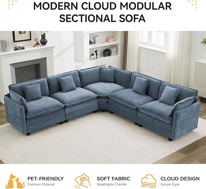 113'' V Shaped Cloud Sectional Sofa, Oversized Deep Seat Couches
