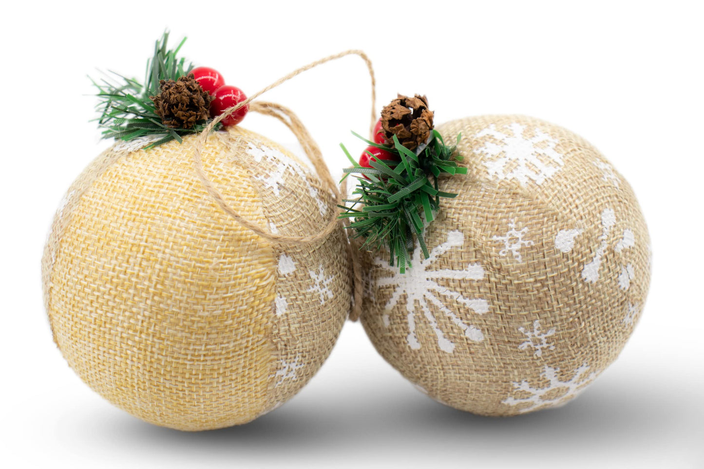 12 Piece Rustic Christmas Tree Ornaments, Farmhouse Christma Decoration, Natural Jute Burlap Christmas Ball