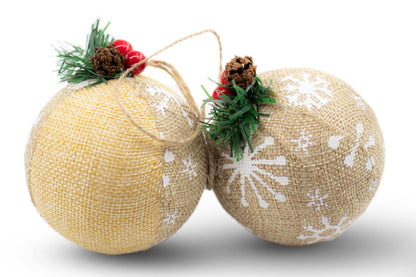 12 Piece Rustic Christmas Tree Ornaments, Farmhouse Christma Decoration, Natural Jute Burlap Christmas Ball