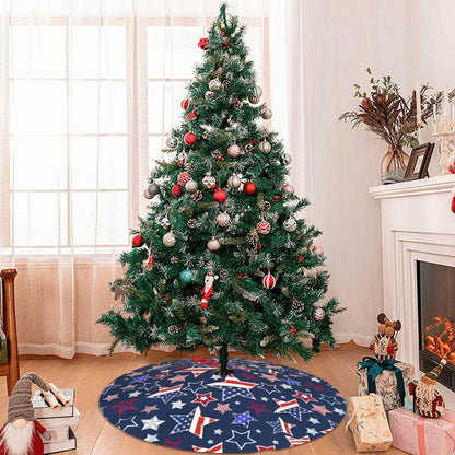 Patriotics Stars and Stripes Veterans Day 4th of July Memorial Day Christmas Tree Skirt - Plush Polyester Mat Resistant with 3 Red Ties for Xmas, Halloween Decorations, Party Decor 36"