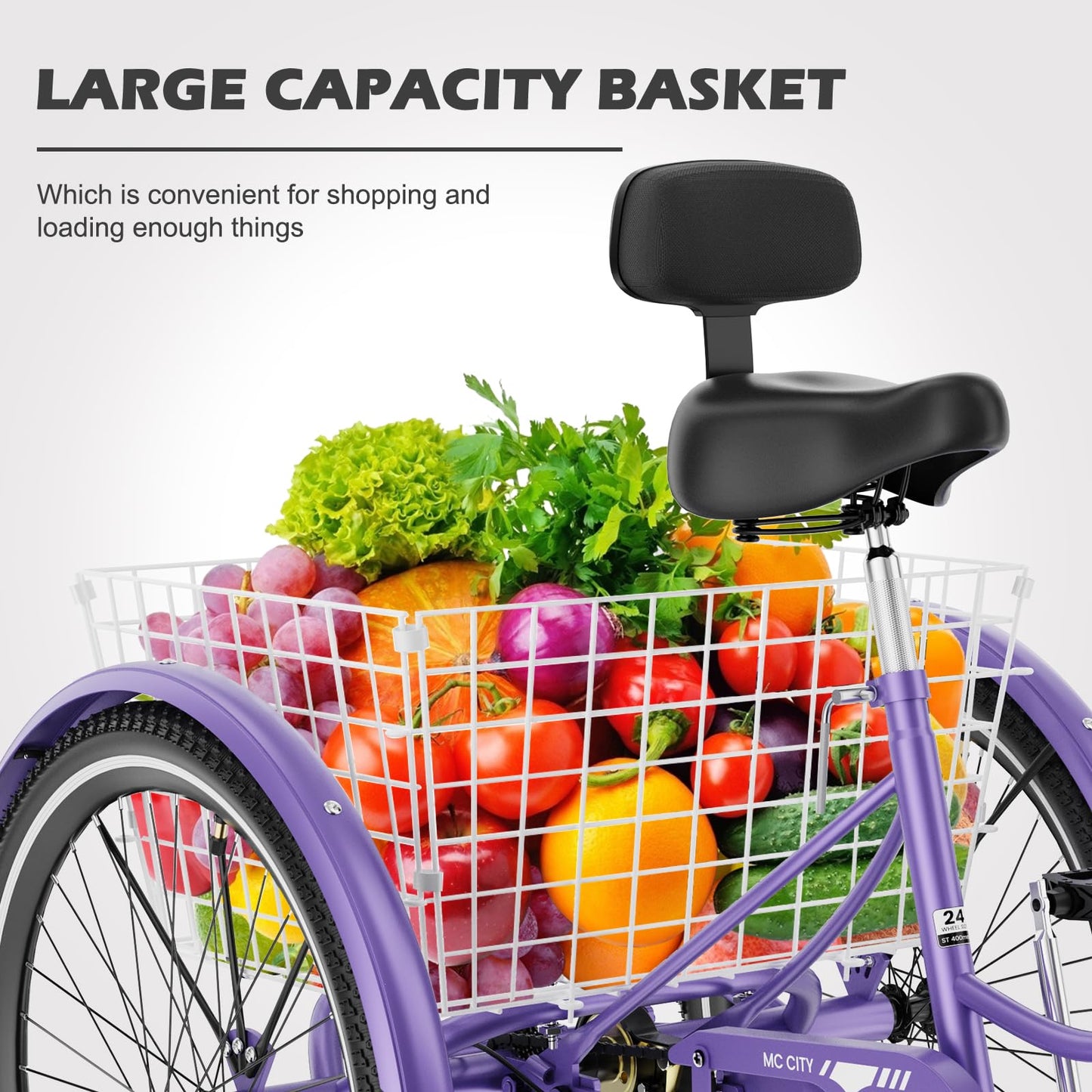 ABORON Adults Tricycle, 3 Wheels Bike for Adult, Tricycle for Adults, Double-Wall Wheel Rims, Tricycle for Women Men Exercise Outdoor Sports (Purple-Upgrade, 20"/ 7 Speed)
