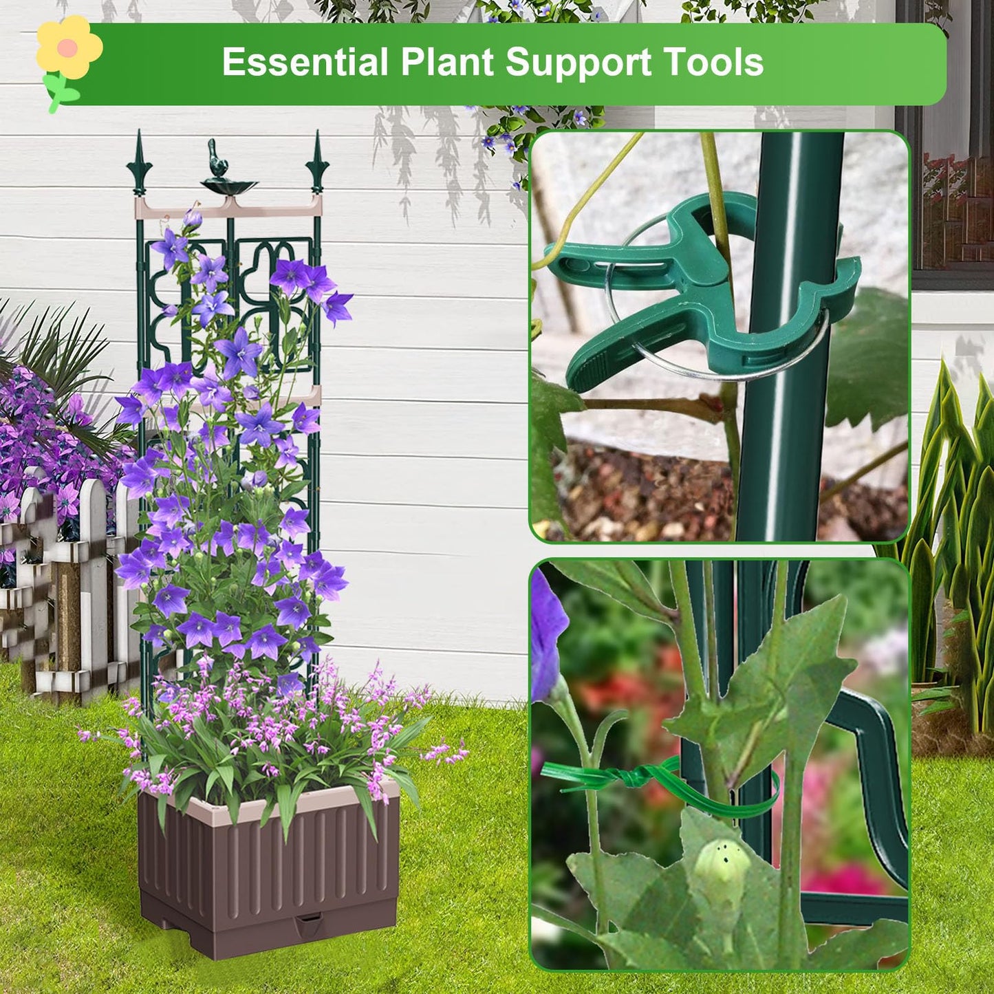 MQHUAYU Raised Garden Bed Planter Boxes with Trellis,61.4" Self-Watering Trellis with Planter Box for Climbing Plants Flowers Vegetables,Use for Indoor Outdoor