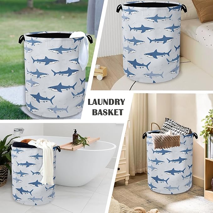 Cute Shark Laundry Basket, Foldable Oxford Cloth Tote Bag Laundry Hamper