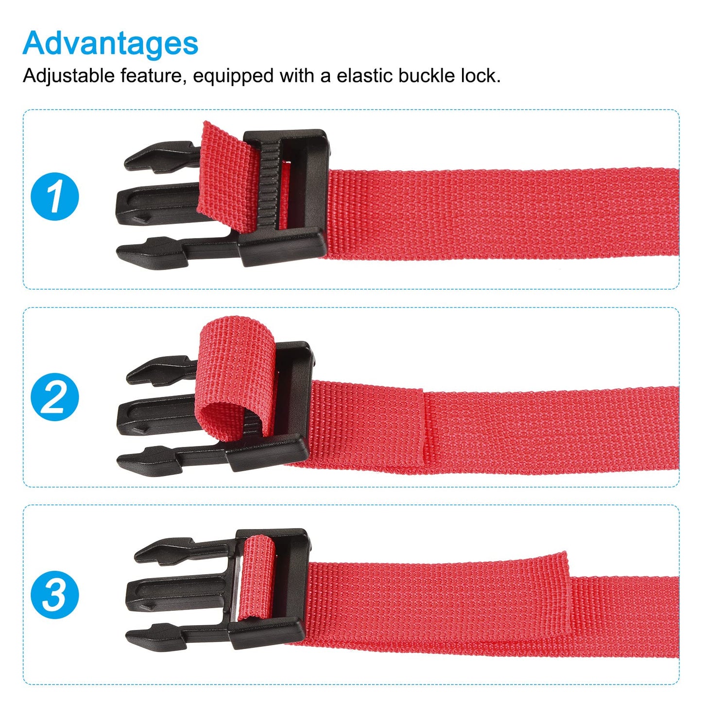 MECCANIXITY Utility Strap with Buckle 1x20 Inch Polyester Quick Release Adjustable Belt for Travel Outdoor Bag Luggage Packing (Red, Pack of 2)