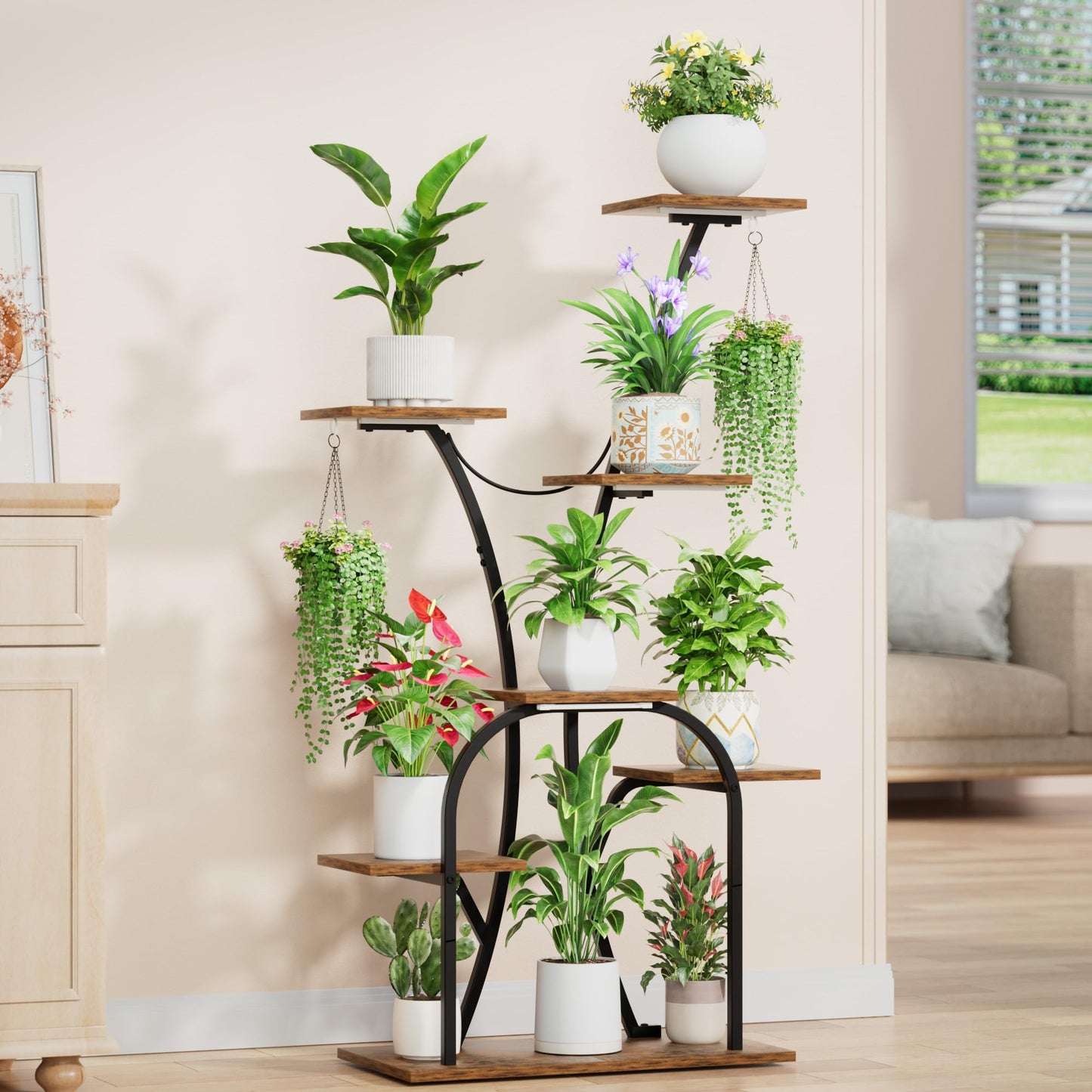 Plant Stand Indoor with Grow Lights, 7 Tiered Plant Shelf Indoor, 50'' Corner Plant Stands for Indoor Plants, Metal Plant Display Shelves Lighted Flower Holder, Plant Rack for Living Room, Black