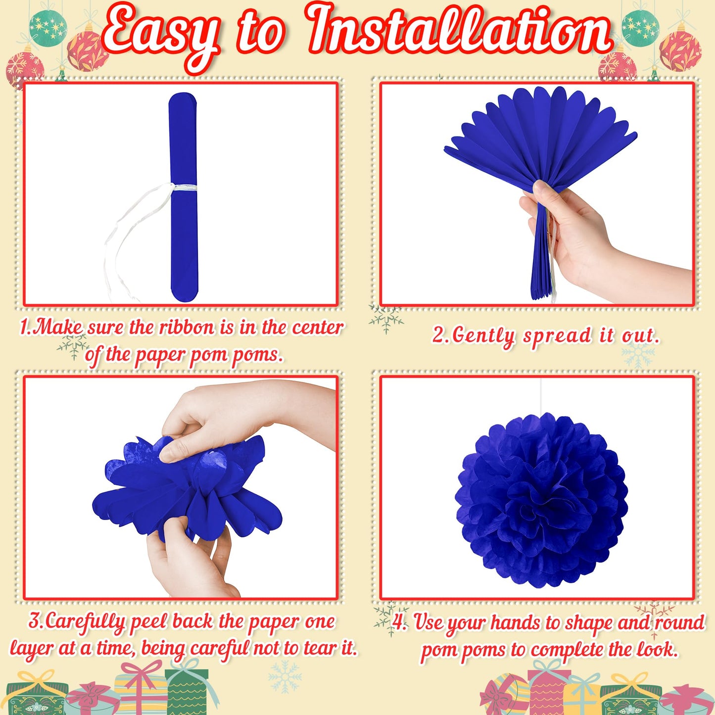 Renbuzhu 13PCS Christmas Decorations Ornaments Set – 9 Red Green Blue Hanging Paper Lanterns, 4 Pom Poms for Indoor, Home, Xmas Party, Porch Decor