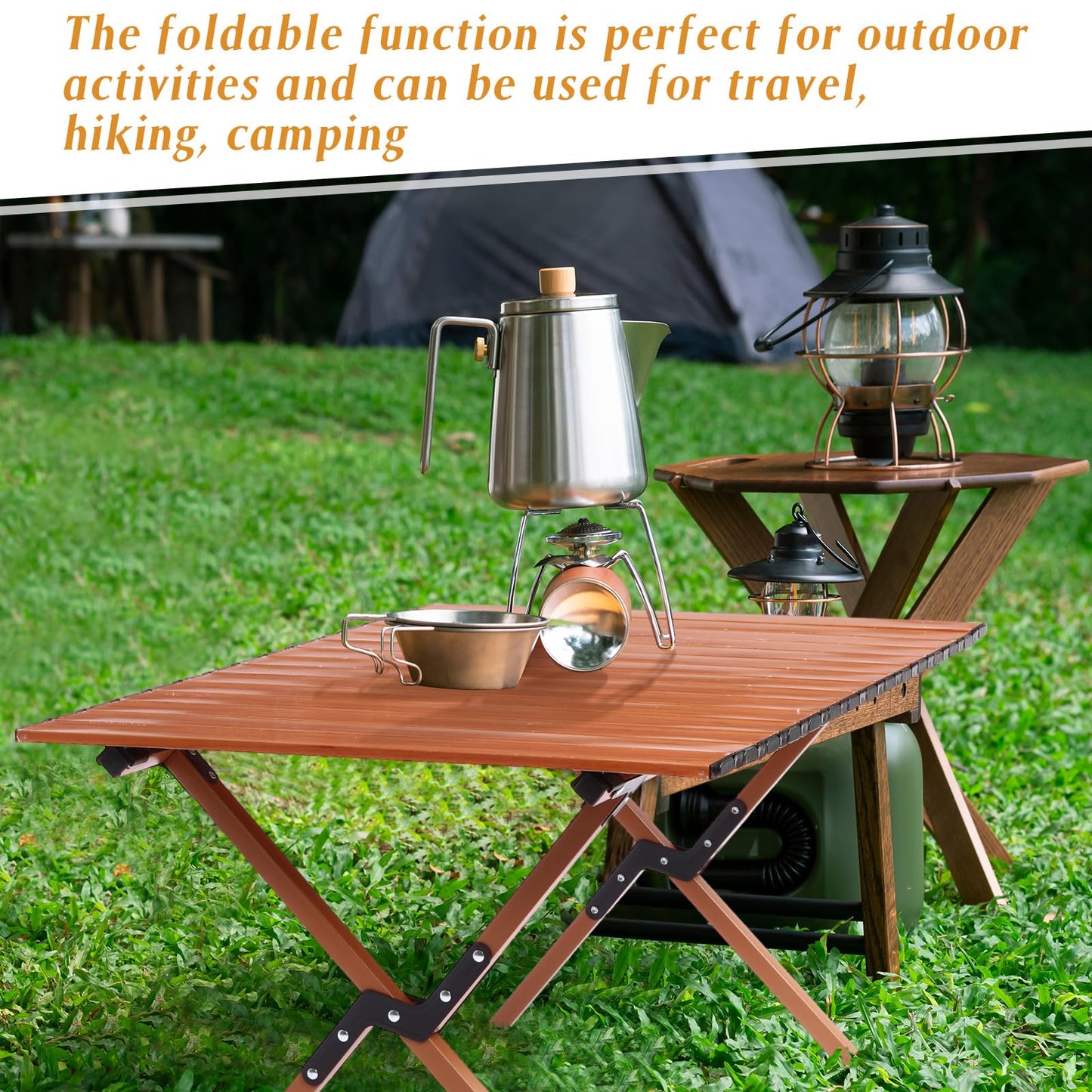 Suzile 2 Pack 4FT Folding Camping Table, Roll Up Portable Camp Table with Carry Bag, Low Collapsible Lightweight Aluminum Outdoor for Camping, Picnic, Beach, Patio, Kitchen(Nut Brown)