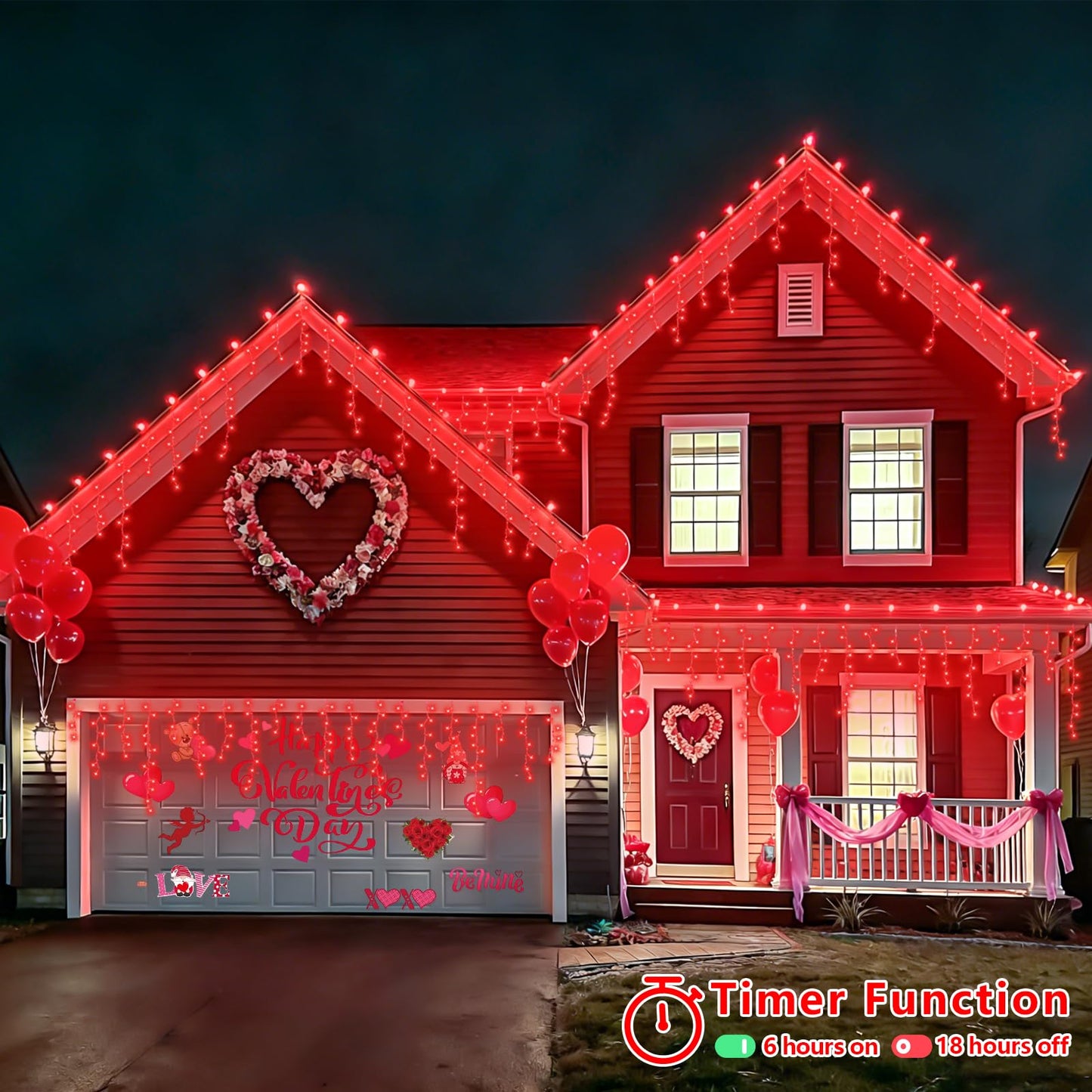 YEGUO 33ft 400 LED Red Icicle Lights for Valentine’s Day, Icicle Christmas Lights with 8 Modes, Connectable Icicle String Lights with Memory Timer