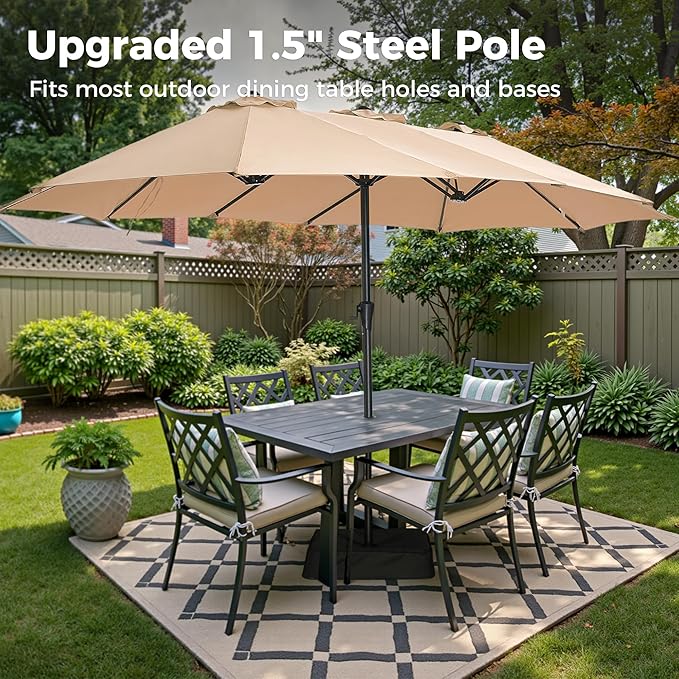 SUPERJARE 13FT Outdoor Umbrella for Patio, Double sided Pool Umbrellas with Fade Resistant Canopy, Large Table Umbrella for Deck, Market, Backyard - Beige