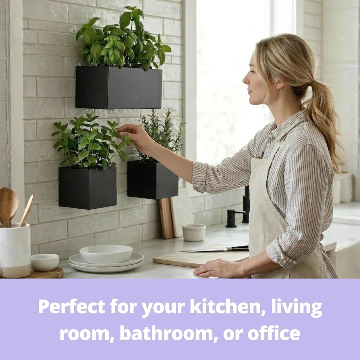 LaLaGreen Wall Planters (3 Set) Rectangular Wall Mounted Hanging Flower Boxes for Indoor Plants, Black Carbon Steel Metal Windox Box Planter Plant Pot Modern Balcony Windowsill Herb Home Garden Decor