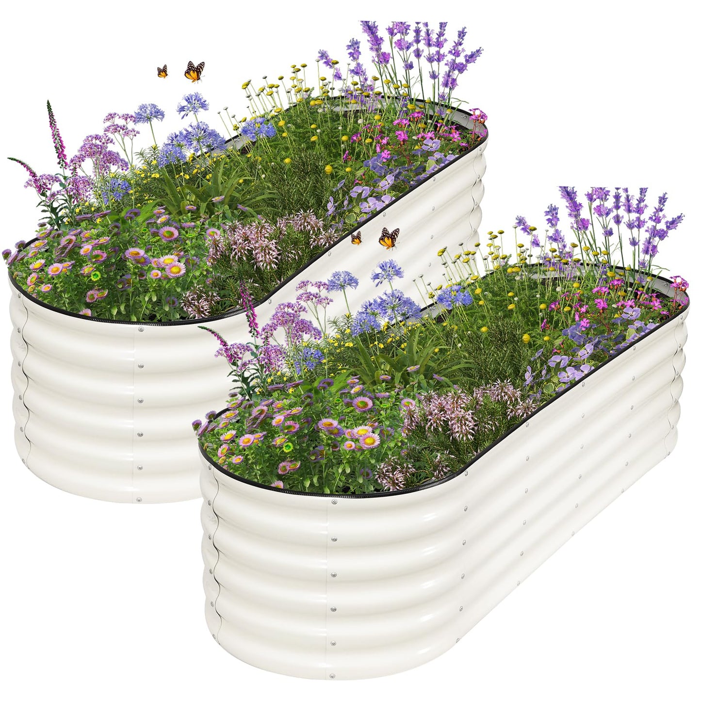 Permade Galvanized Raised Garden Bed Outdoor- 2 Pcs Raised Beds for Gardening| Metal Planter Box, Steel Raised Garden Bed Kit with Gloves for Vegetables, Flower, Herbs (6x2x1.4FT, White)