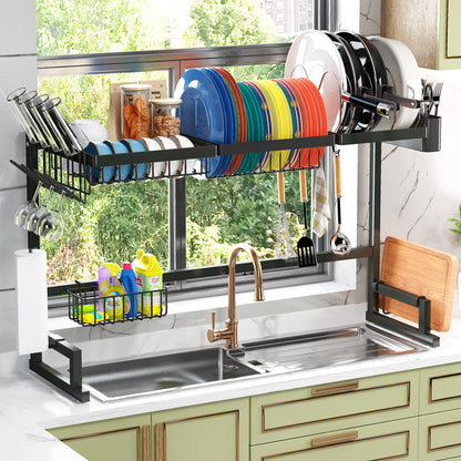 Sink Rack Dish Drainer for Kitchen Sink Racks Stainless Steel Over The Sink Shelf Storage Rack (Sink Size ≤ 32 1/2 inch) 37.4X12.5X20.5inch Black