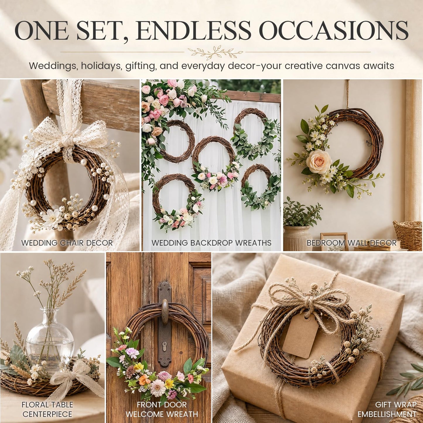 DomeStar 12PCS Natural Grapevine Wreaths, 4 Inch Small Wreath for Wall Decor, Crafts, Rattan Twig DIY Door Hanger for Home Wedding Spring Decorations