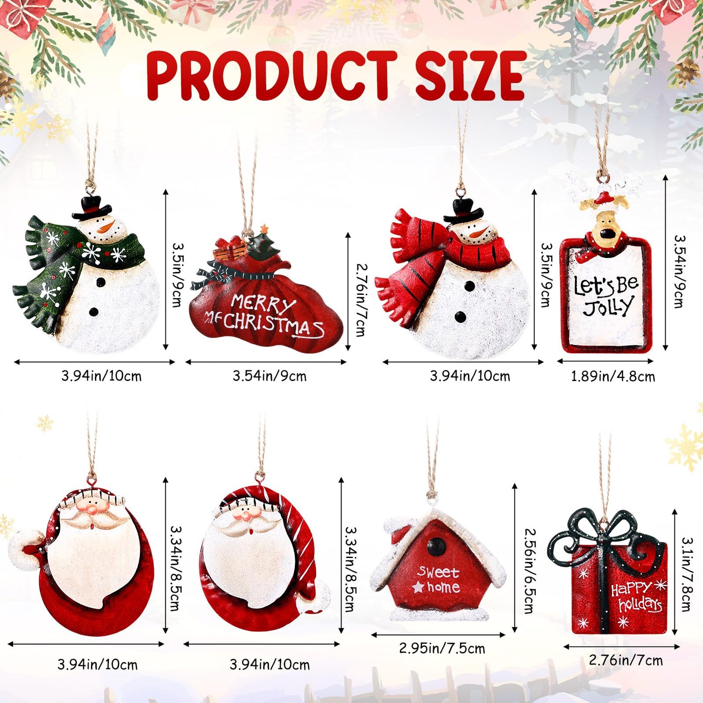 WILLBOND 8 Pieces Christmas Tin Metal Ornaments Tin Santa Claus Decorations Snowman Reindeer Christmas Ornaments for Holiday Celebrations Home Themed Party Decoration