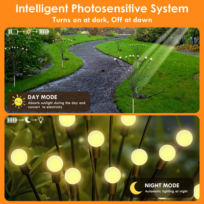 Solar Garden Lights, 8 Pack 64LED Solar Firefly Lights, Waterproof Garden Light Outdoor with 2 Lighting Modes, Swaying Light for Outside Yard, Walkway, Patio, Lawn, Flower Bed Decoration (Warm White)