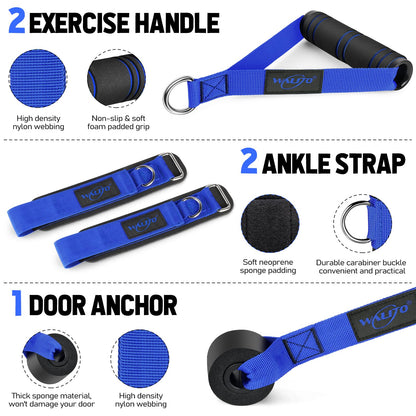 WALITO Resistance Bands Set - Exercise Bands with Handles, Door Anchor, Legs Ankle Straps, for Heavy Resistance Training, Physical Therapy, Muscle Training, Yoga, Home Workouts, Gym